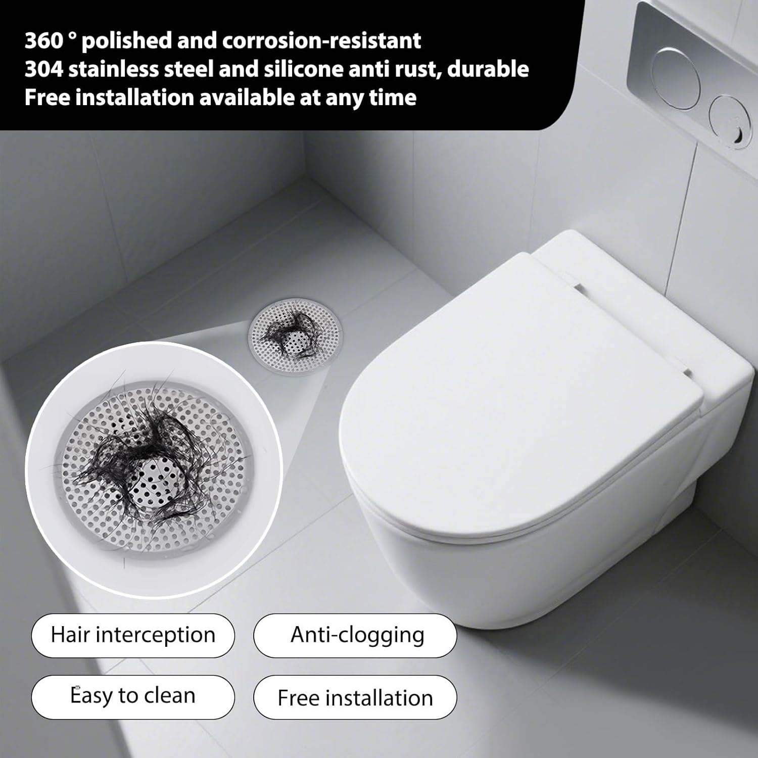 6 Filtri Lavandino Acciaio Inox - Per Cucina E Bagno Con Fori Piccoli E Grandi