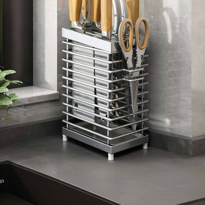 Uchwyt na noże ze stali nierdzewnej 304, do przechowywania na blacie kuchennym, kolory stali nierdzewnej, 14,8*9,7*22,5 cm