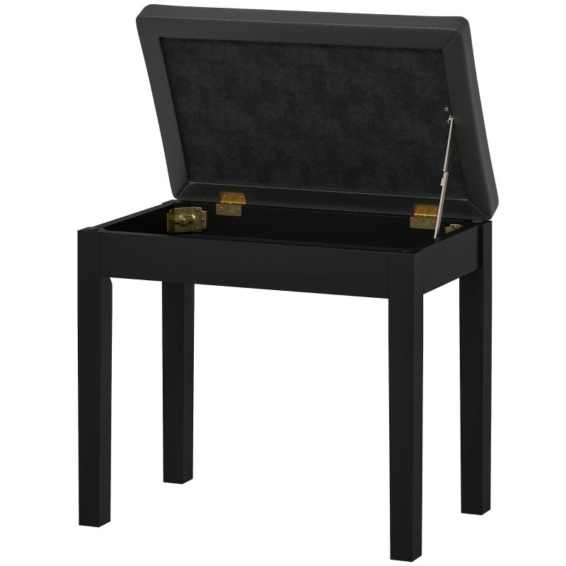 Bancheta pentru pian, scaun pentru pian cu spațiu de depozitare, picioare din lemn, banca pentru pian din piele ecologică, negru, 55 x 34 x 50 cm