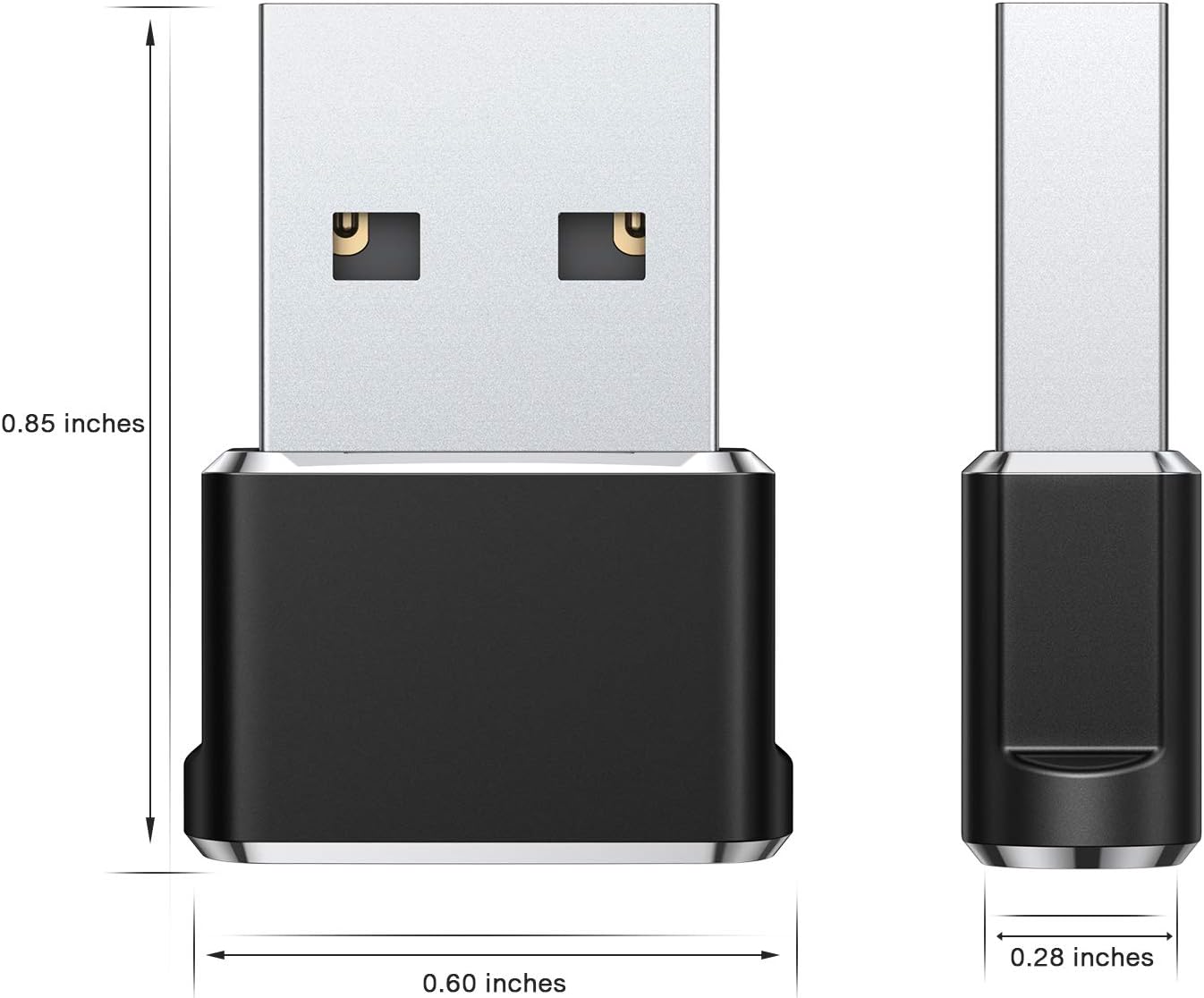 Adaptateur USB C femelle vers USB A mâle, convertisseur de câble de chargeur de Type C noir, paquet de 3 - 2