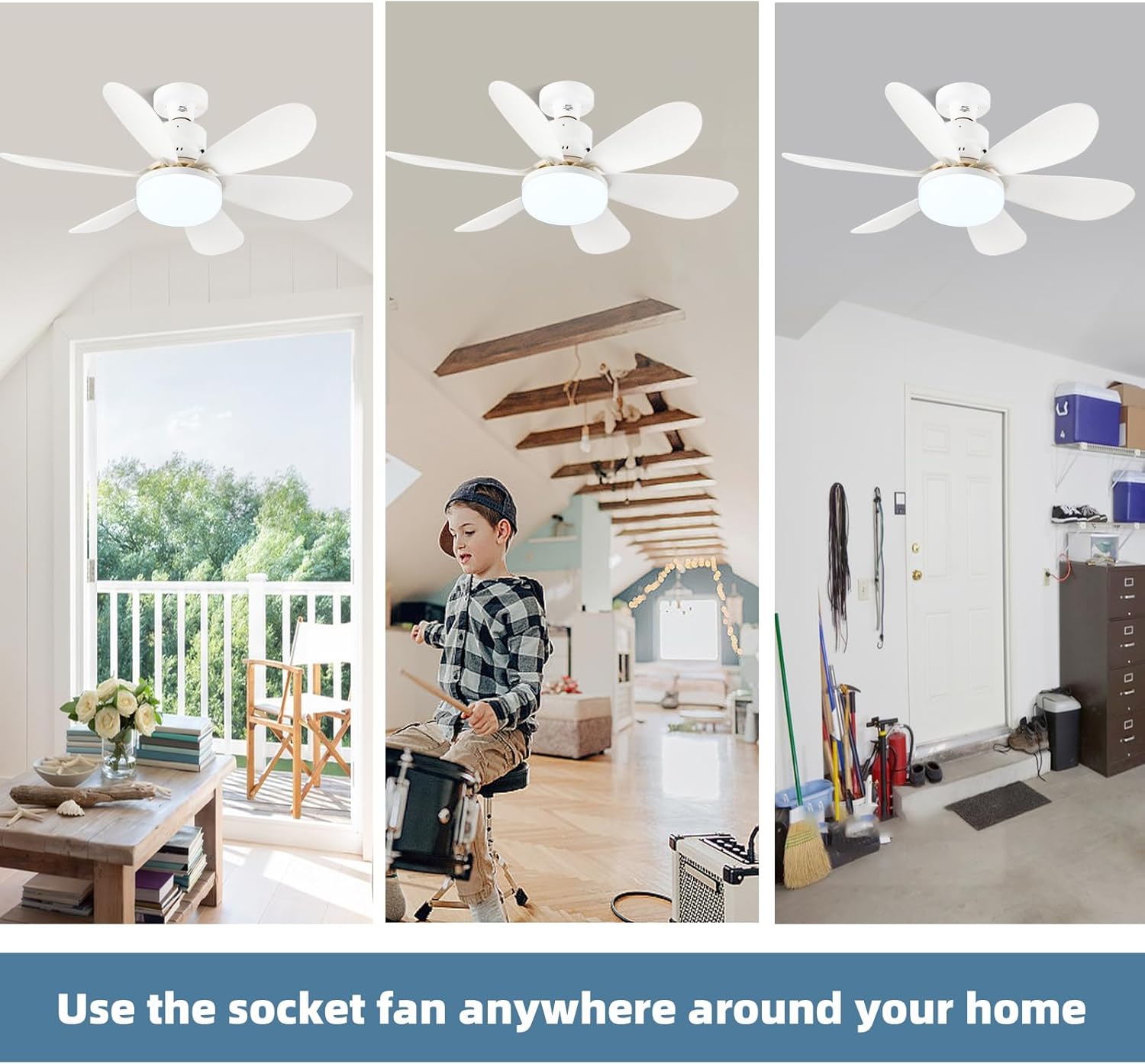 Ventilateur de plafond blanc avec éclairage, modèle LED silencieux de 40 W, compatible avec les douilles E26/E27, avec télécommande. - 3