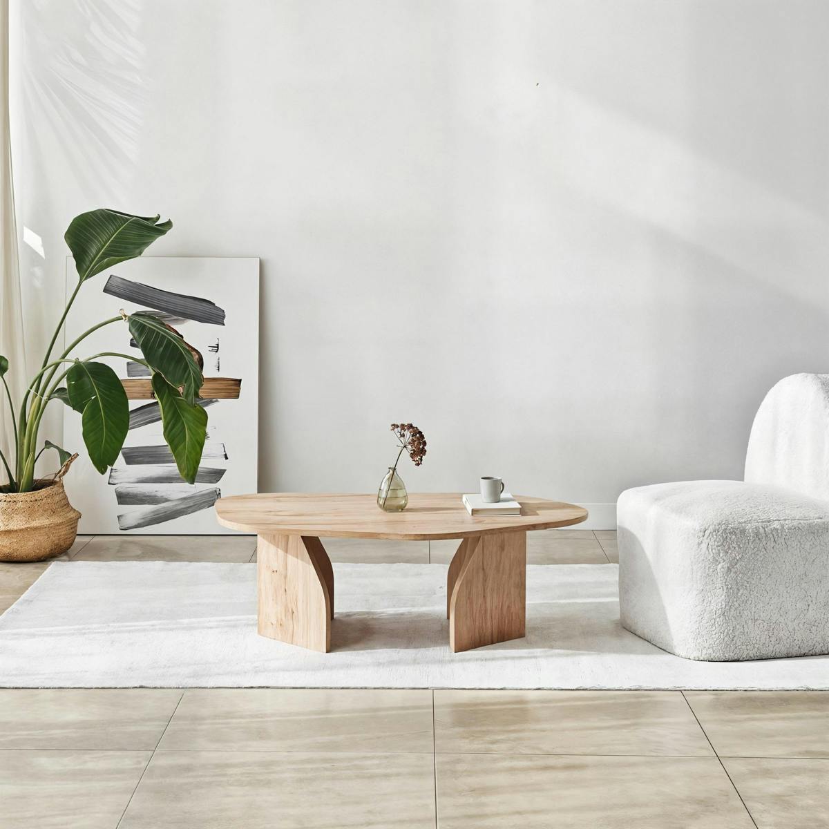 Table basse design effet bois, forme organique galet MARFA - 2