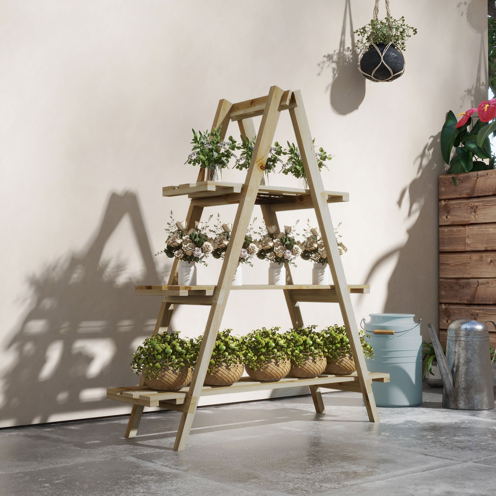 OUTSUNNY Porte-plantes en bois de sapin Bois naturel 100x36x112 cm 84H-121V00ND - 2