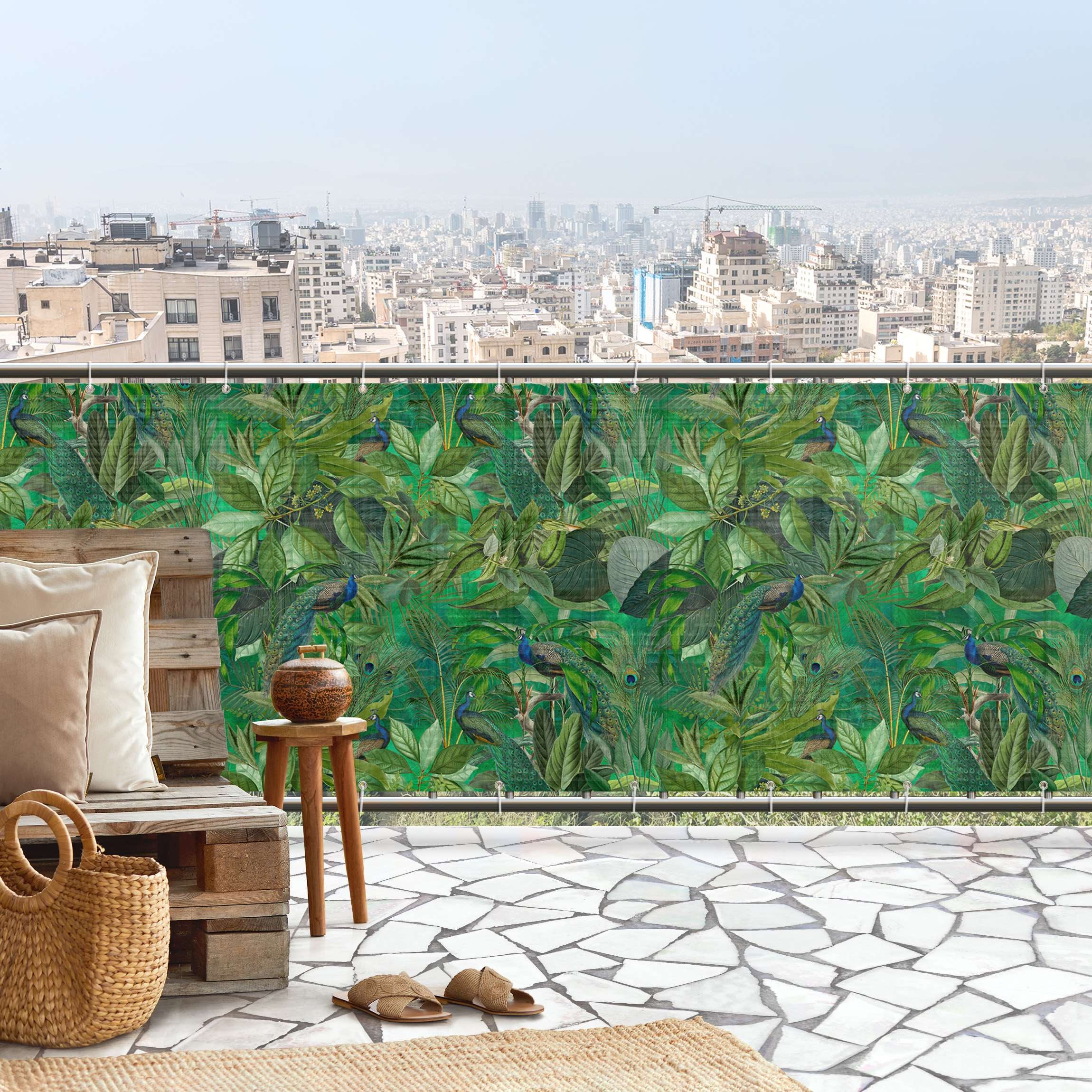 Brise vue brise vent balcon appartement jardin vert H.0,75 x L.8,5 M avec attaches résistant aux intempéries 270 g/m² mesh 1148 - 2