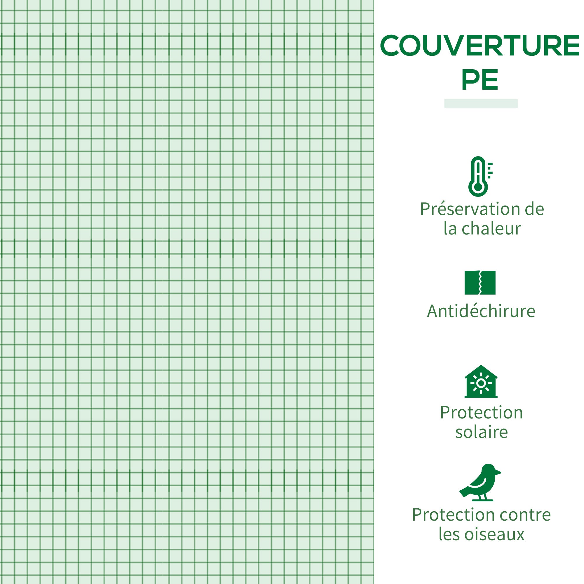 Serre de jardin protégée contre les UV, avec deux écrans et barres de renfort, fabriquée en acier et en polyéthylène vert. - 6