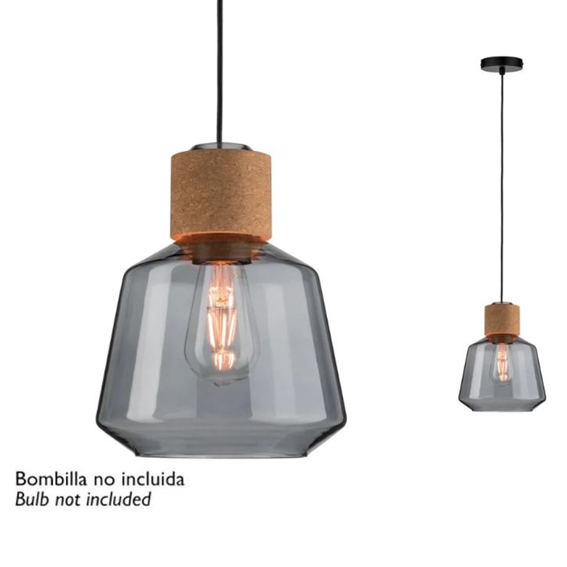 Neordic Luminaire en suspension Elia E27 max. 20W Verre fumé, Liège, Noir gradable Verre, Liège, Métal - 7