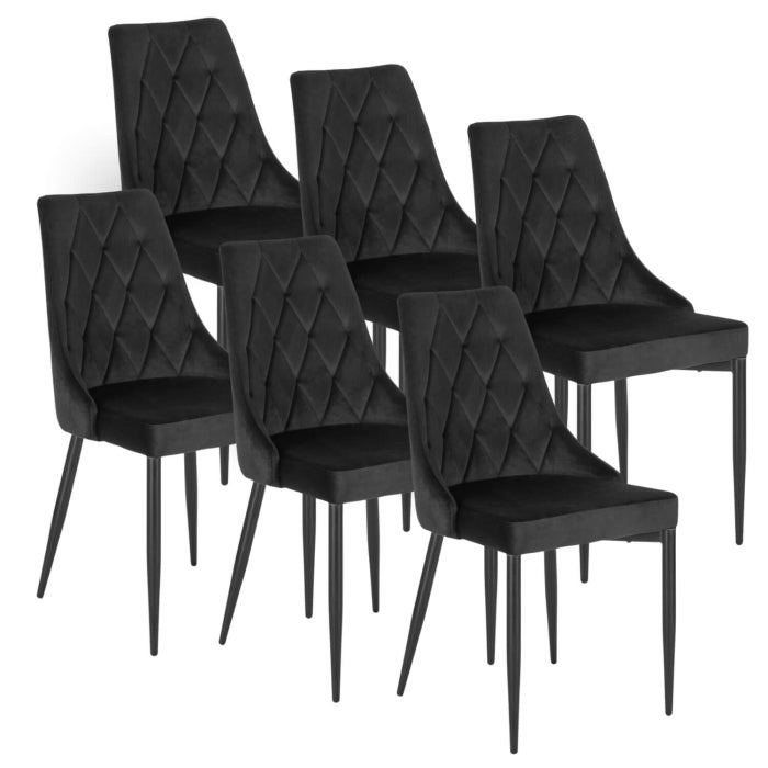 Zestaw 6 Krzeseł Tapicerowanych Welurowych Komplet Do Jadalni Czarne Cork