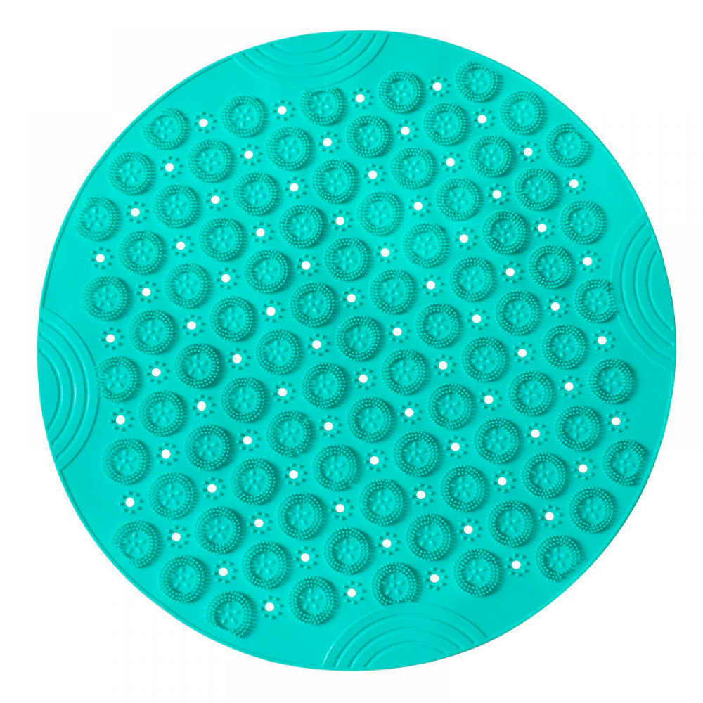 Zielona okrągła mata do masażu, 55x55 cm, antypoślizgowa mata prysznicowa, mata łazienkowa z otworem odpływowym i przyssawką