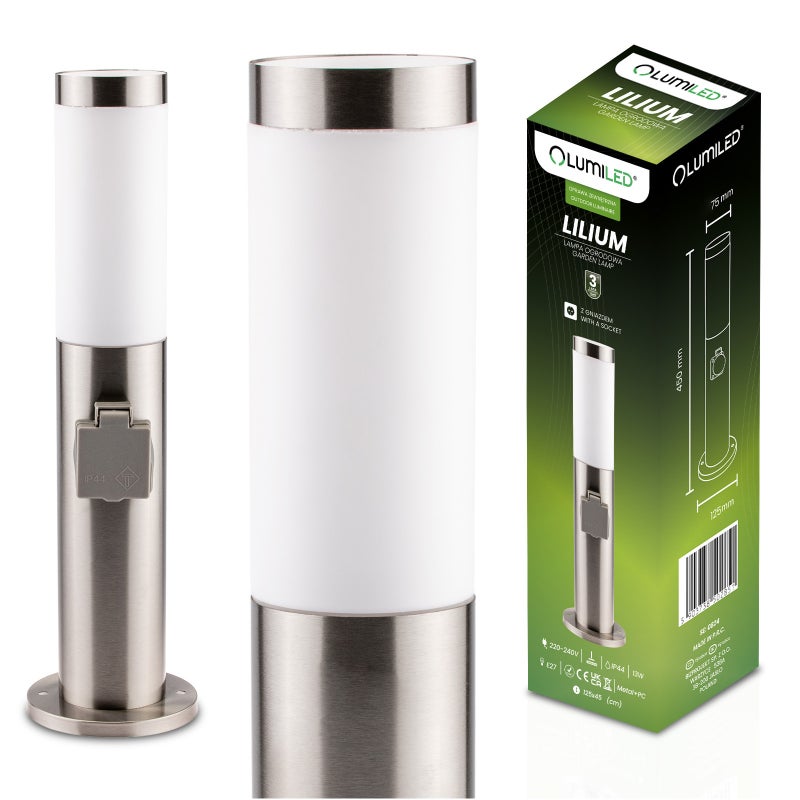 Lampa Ogrodowa Lumiled Zewnętrzna E27 Słupek 45cm z Gniazdem 230V 1 szt.