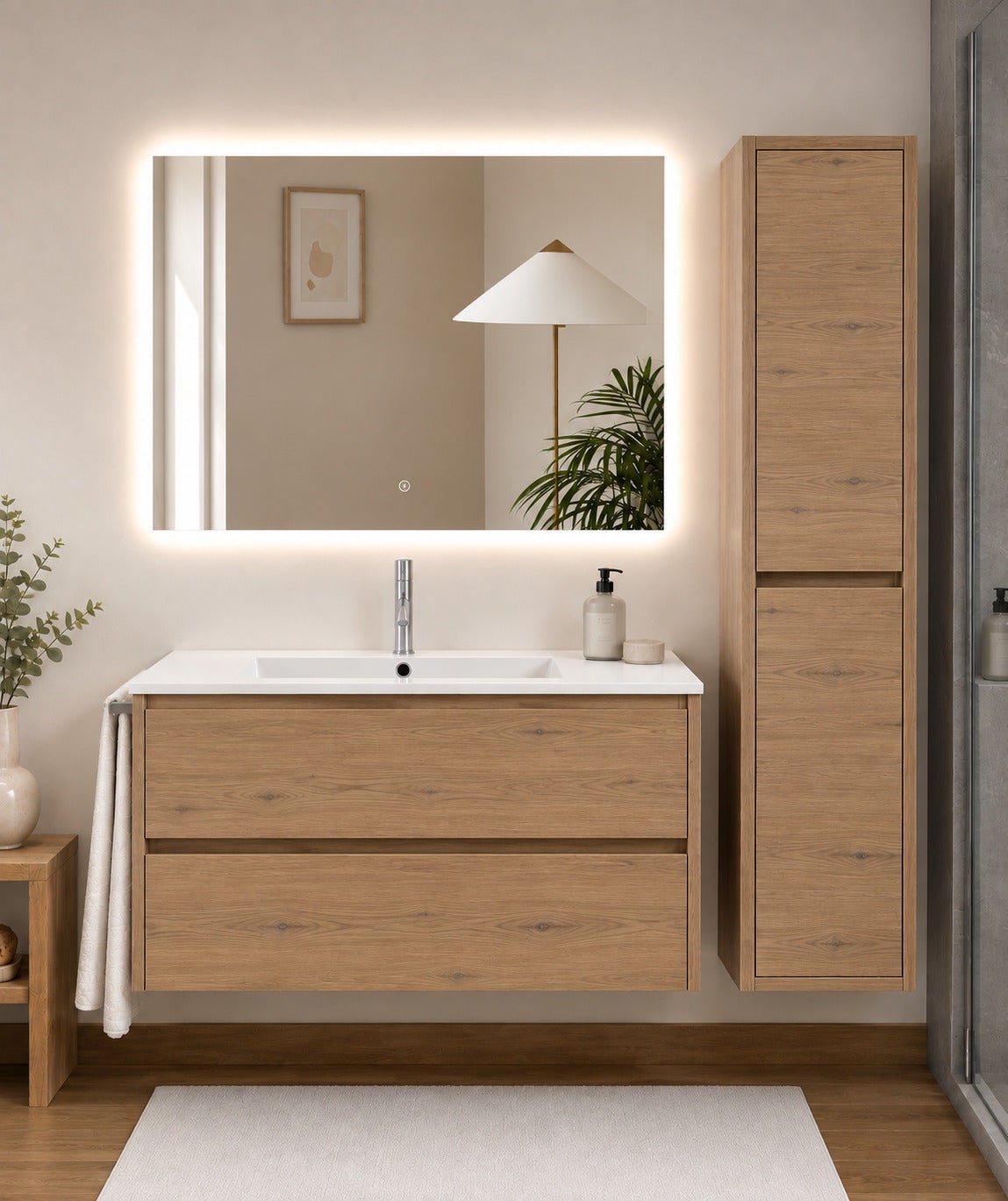 Mobilier de baie cu lavoar ORIGENBATH IBIZA fără oglindă 60x45 cm estepa cu coloană