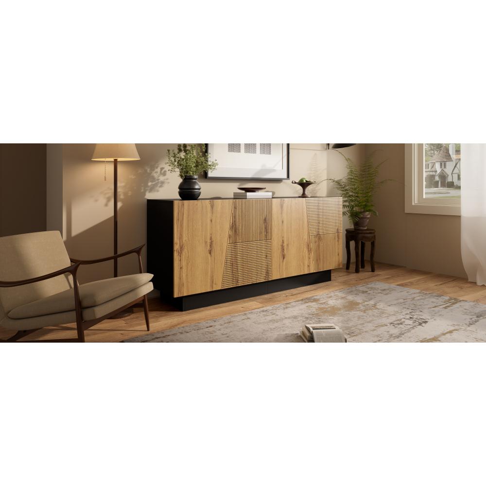 Sideboard moderne 160 cm grand rangement géométrique avec étagère réglable, meuble de rangement robuste pour salon, salle à manger et entrée - 6