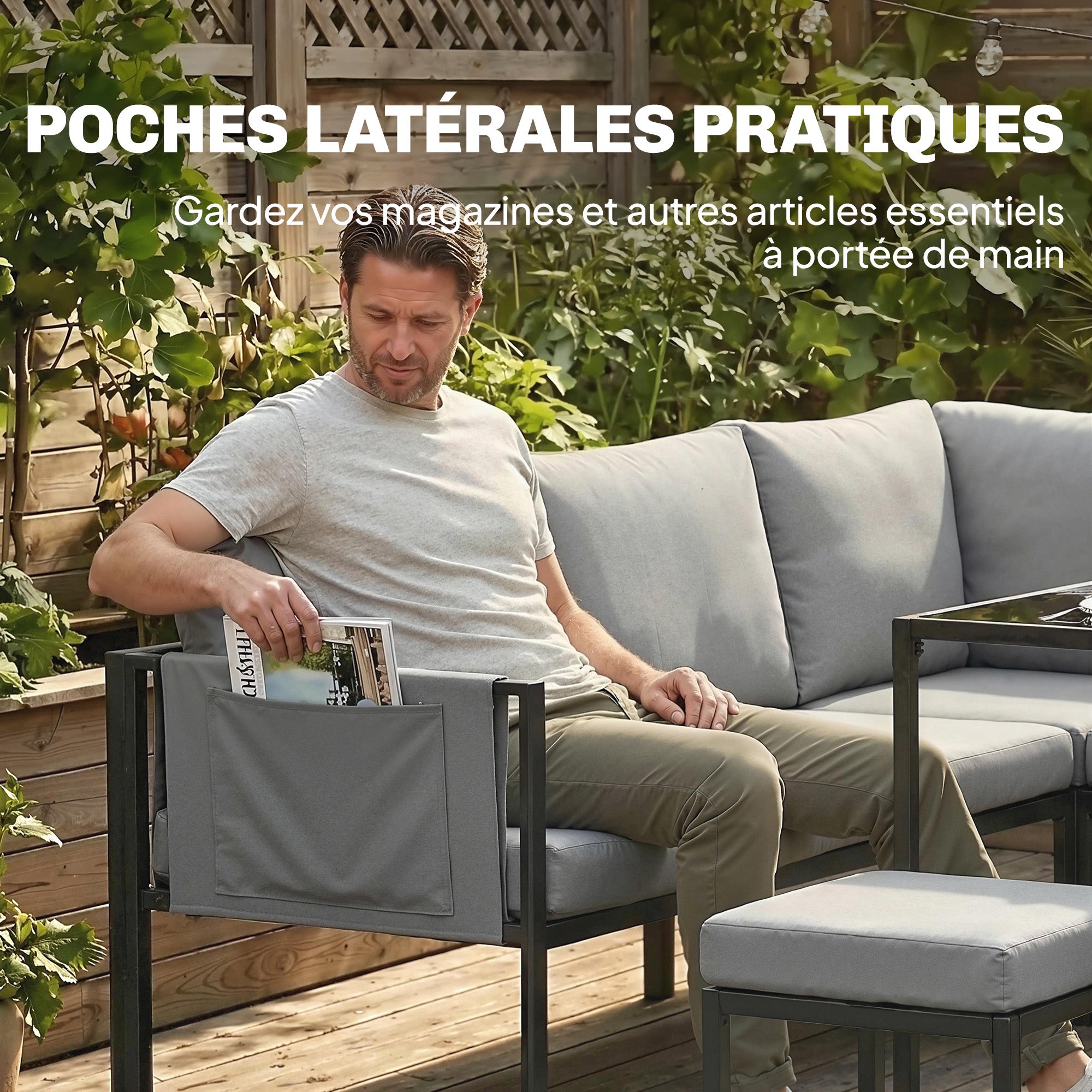 Salon de jardin 7 places acier galvanisé Outsunny - 7