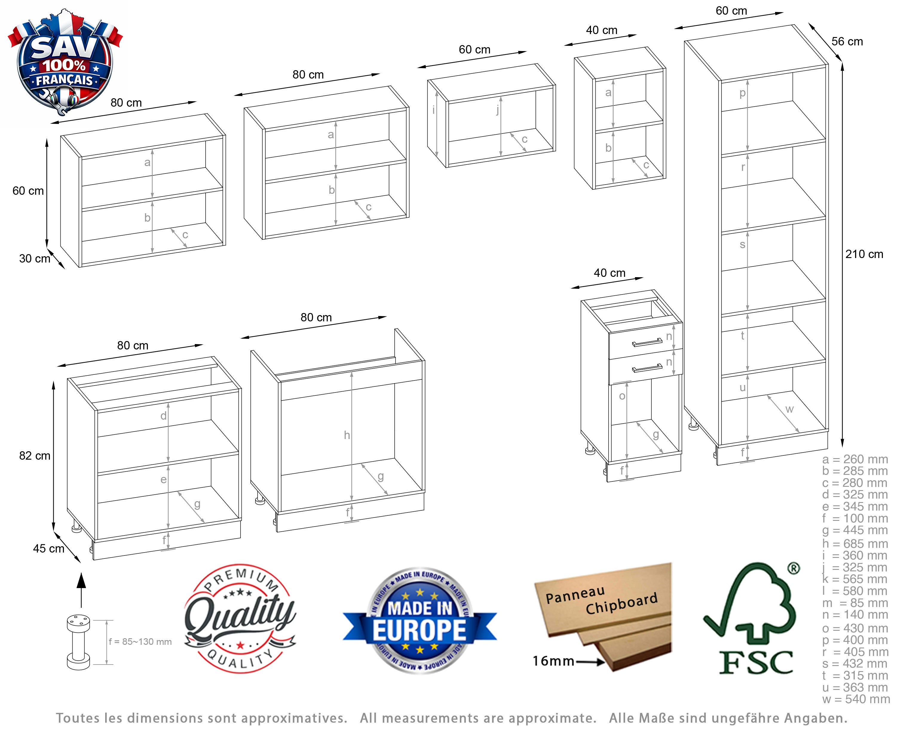 Cuisine complète Jolly BOIS chêne 320 cm avec colonne et vitrine 8 éléments - 3