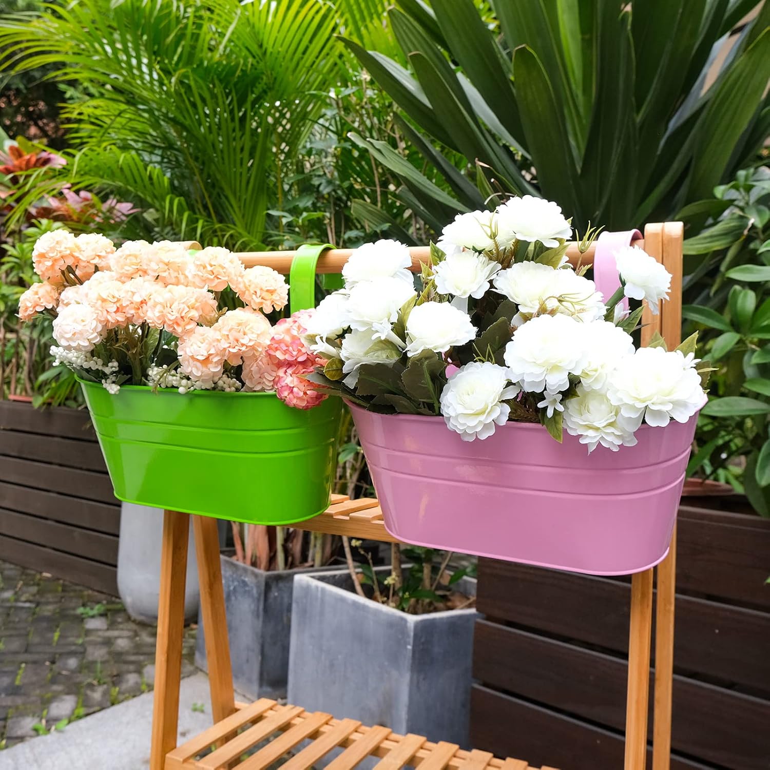 (4 PCS) (Grand)Pots de Fleurs Pots de Fleurs à Suspendre en Fer en Métal Pots de Jardin Jardinières de Balcon Seau en Métal Porte-Fleurs à Suspendre - 7