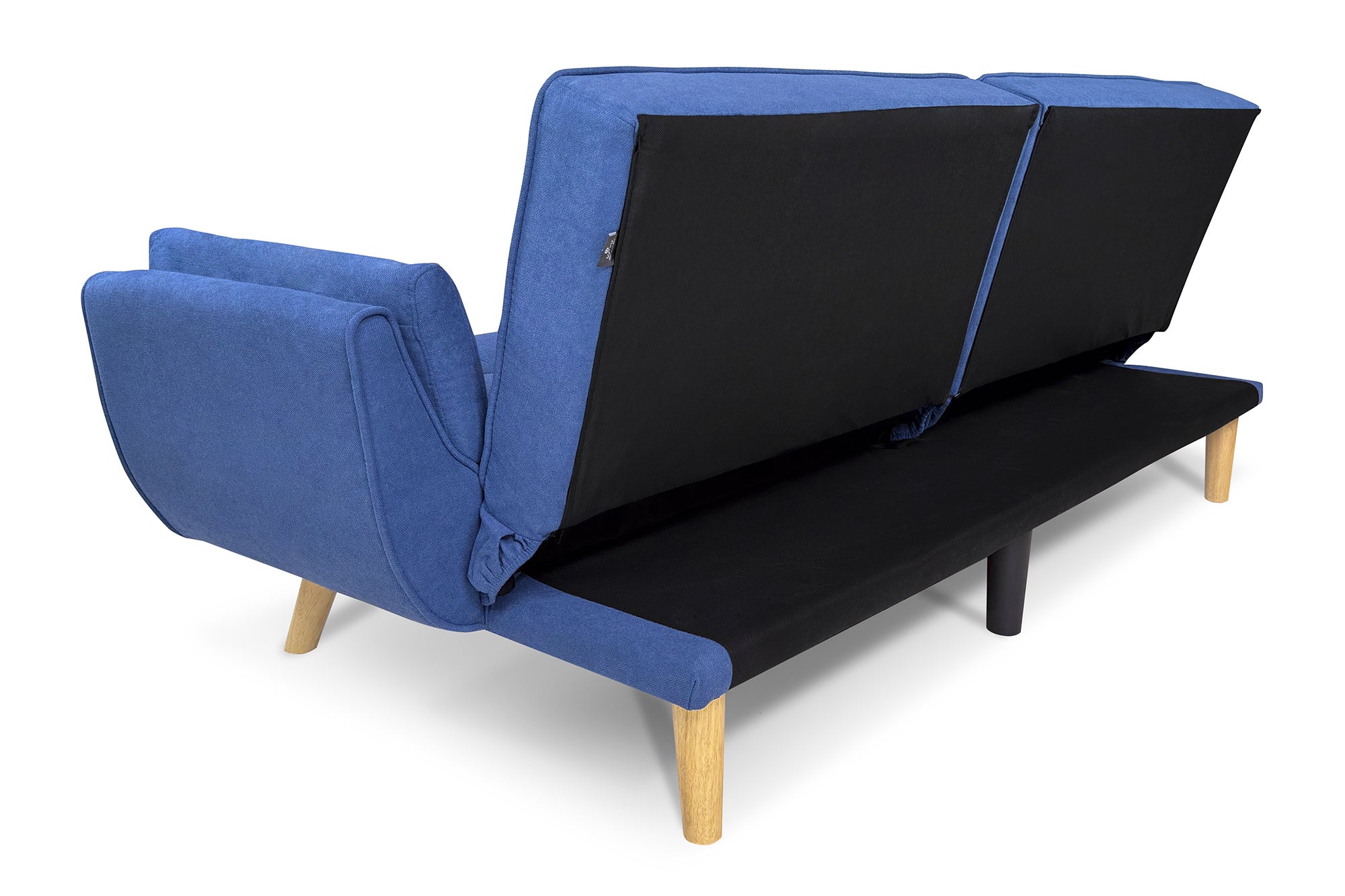 Divano letto clic clac in tessuto vellutato blu - Ambra piede naturale - 7