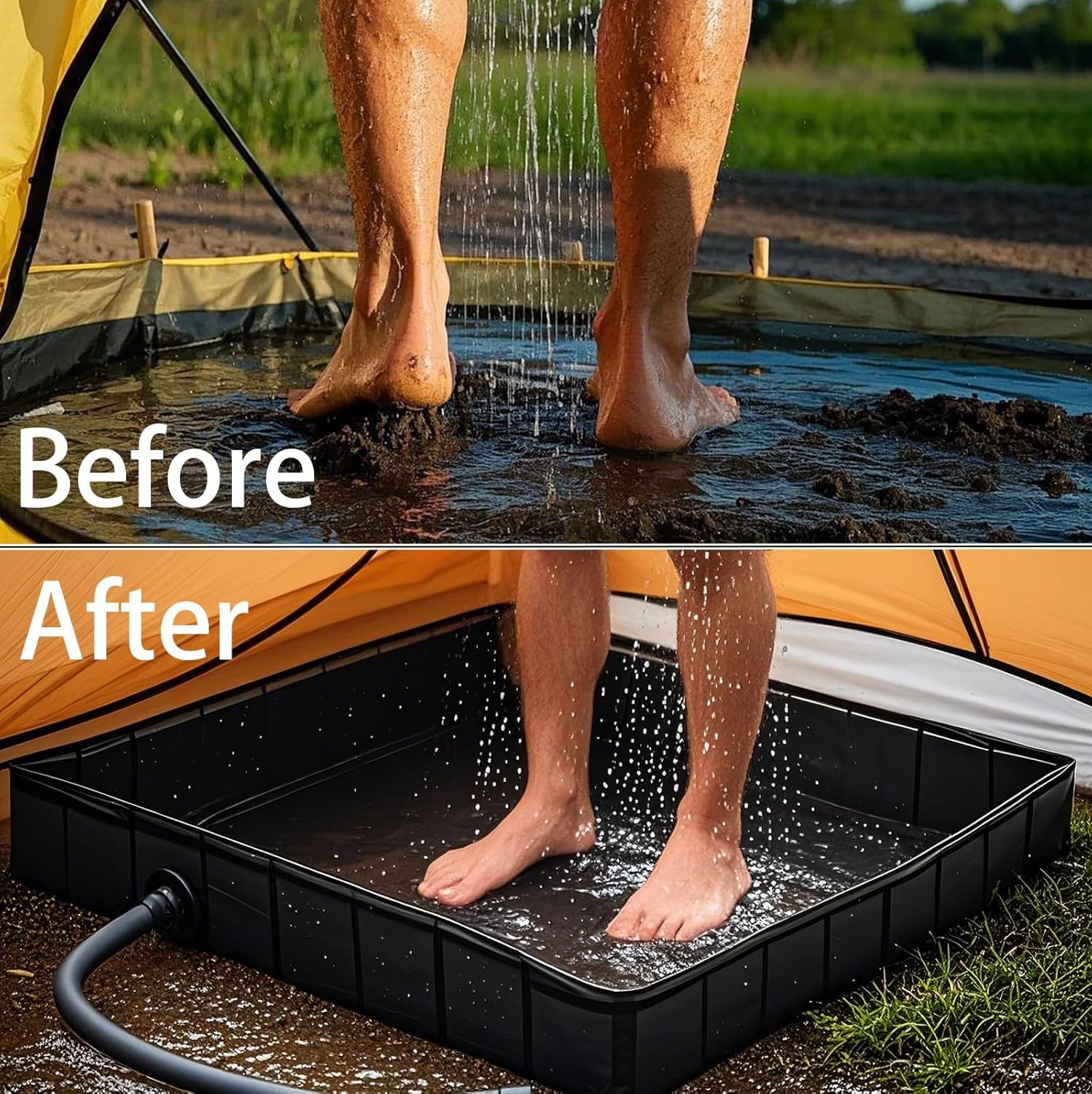Base doccia portatile da campeggio 104 cm – Pieghevole con tubo di scarico e morsetto – Per tenda doccia, camper, esterni, animali e uso temporaneo - 8