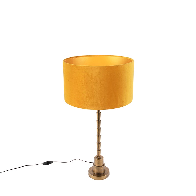 Lampa stołowa w stylu art deco z abażurem z weluru żółtym 35 cm - Pisos