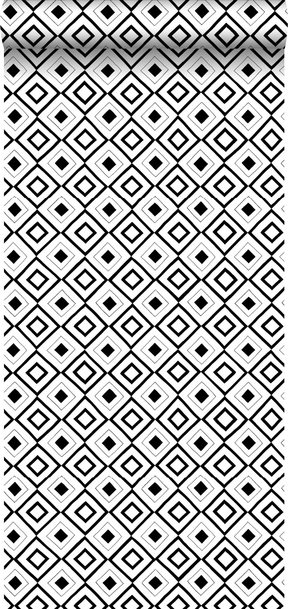Papel pintado rombo negro y blanco - 0,53 x 10,05 m - estahome