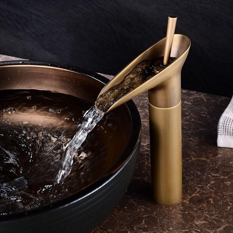 Bateria umywalkowa, bateria wodospadowa łazienkowa, regulowana bateria umywalkowa z ciepłą i zimną wodą, mosiądz chromowany