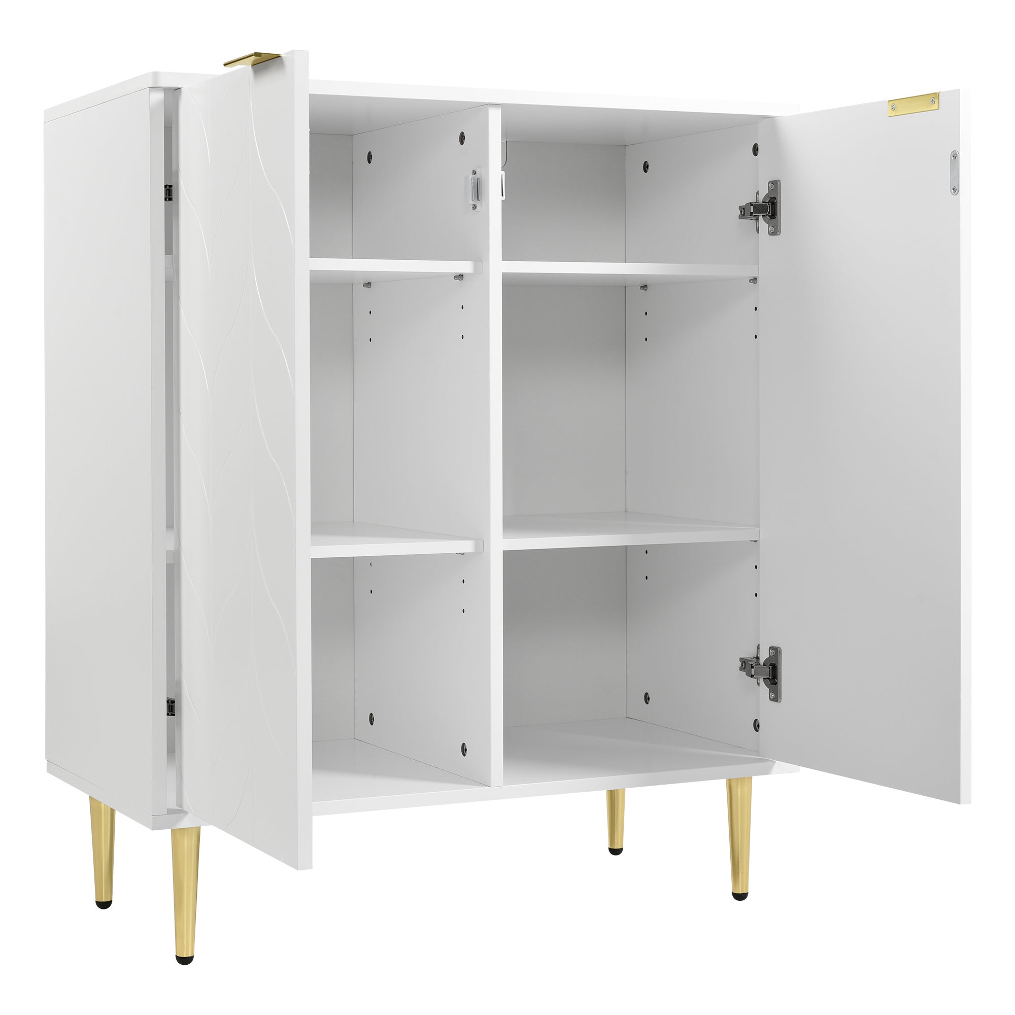 Buffet 2 portes, commode, design d'angle antichoc, 3 étagères, 6 compartiments, 75L*40P*90H, blanc - 7