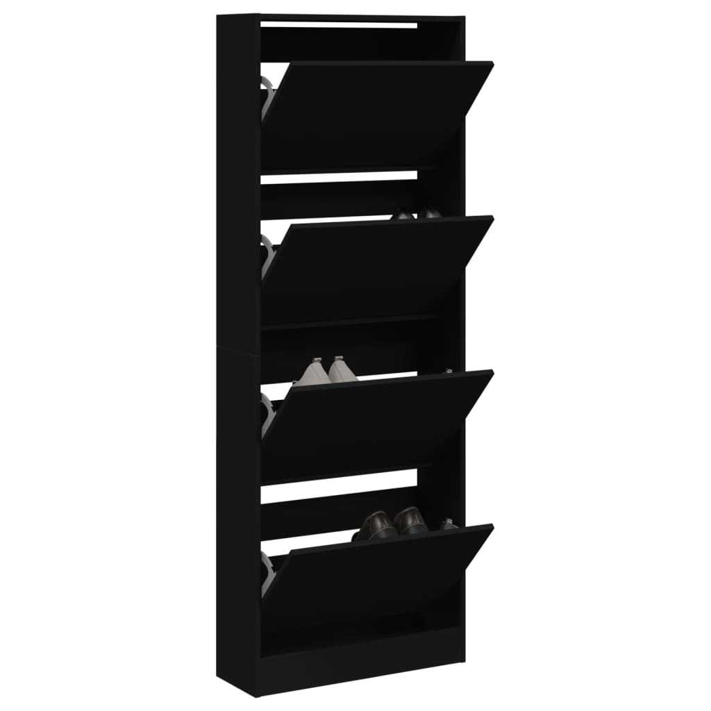 Armoire à Chaussures Noire – 60x35x70 Cm – Bois D'ingénierie – Neuf