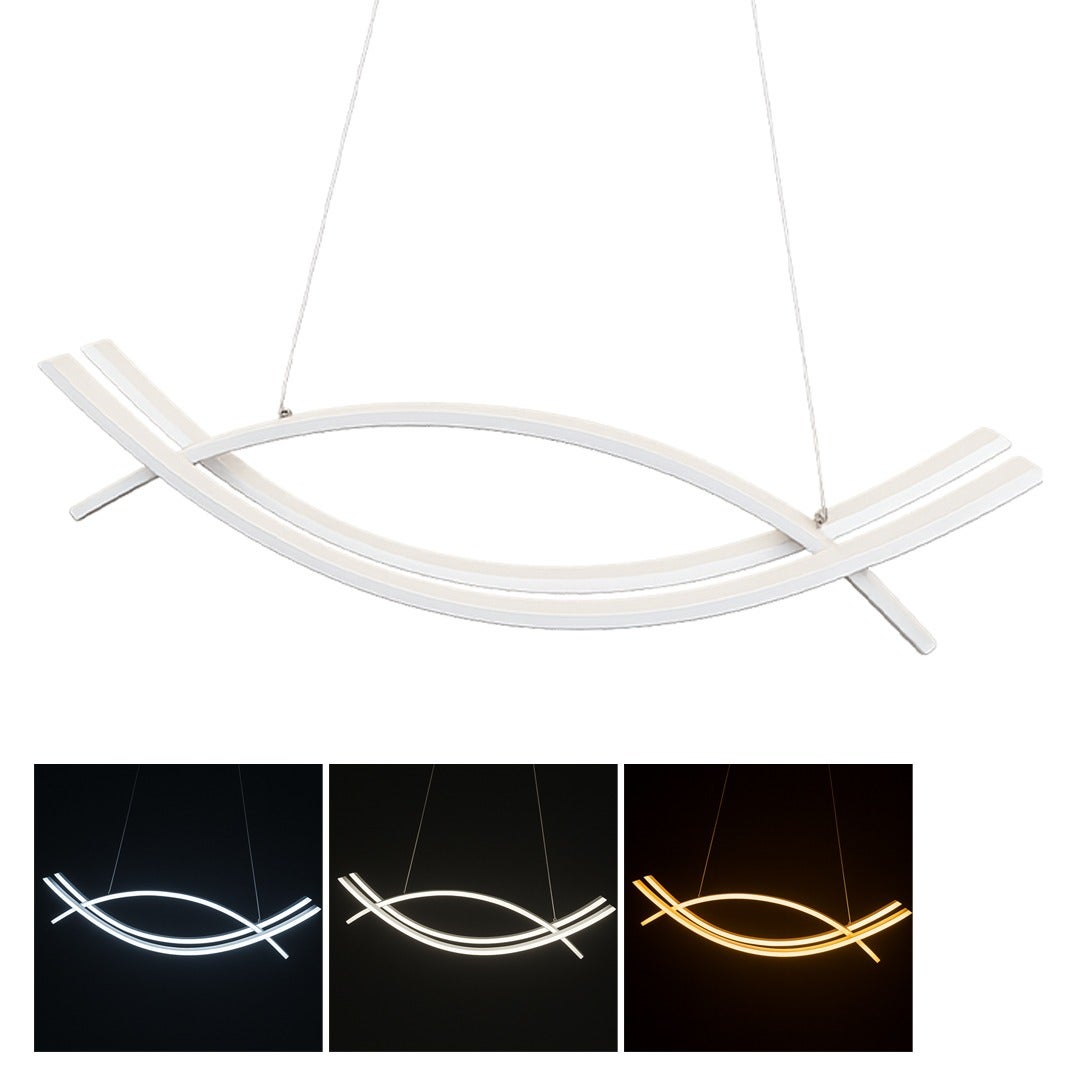 Lampadario LED Moderno a Sospensione 42W Dimmerabile con Telecomando Luce Calda Fredda CCT 3000K-6500K Design Curvo Bianco 3360 Lumen - 4