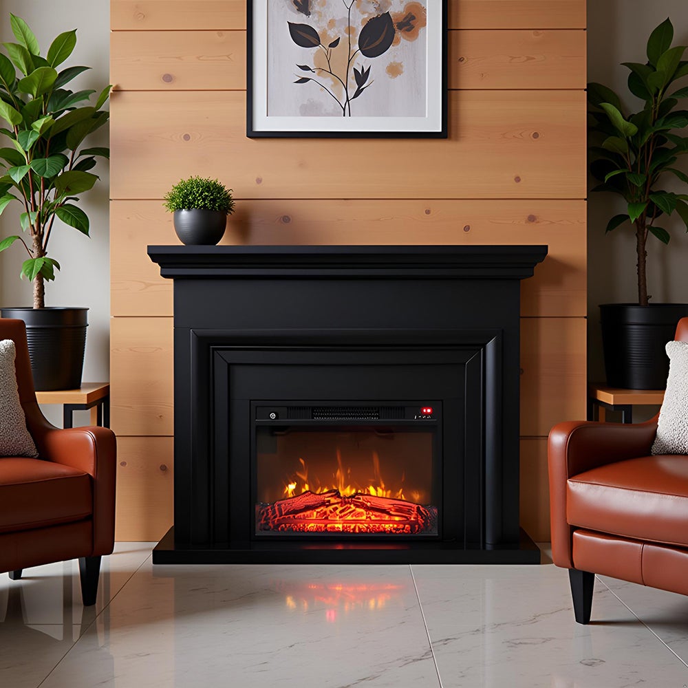 Chimenea eléctrica sonia negro mate electricsun, con sonido, 3 colores, con aplicación, l120xh102cm