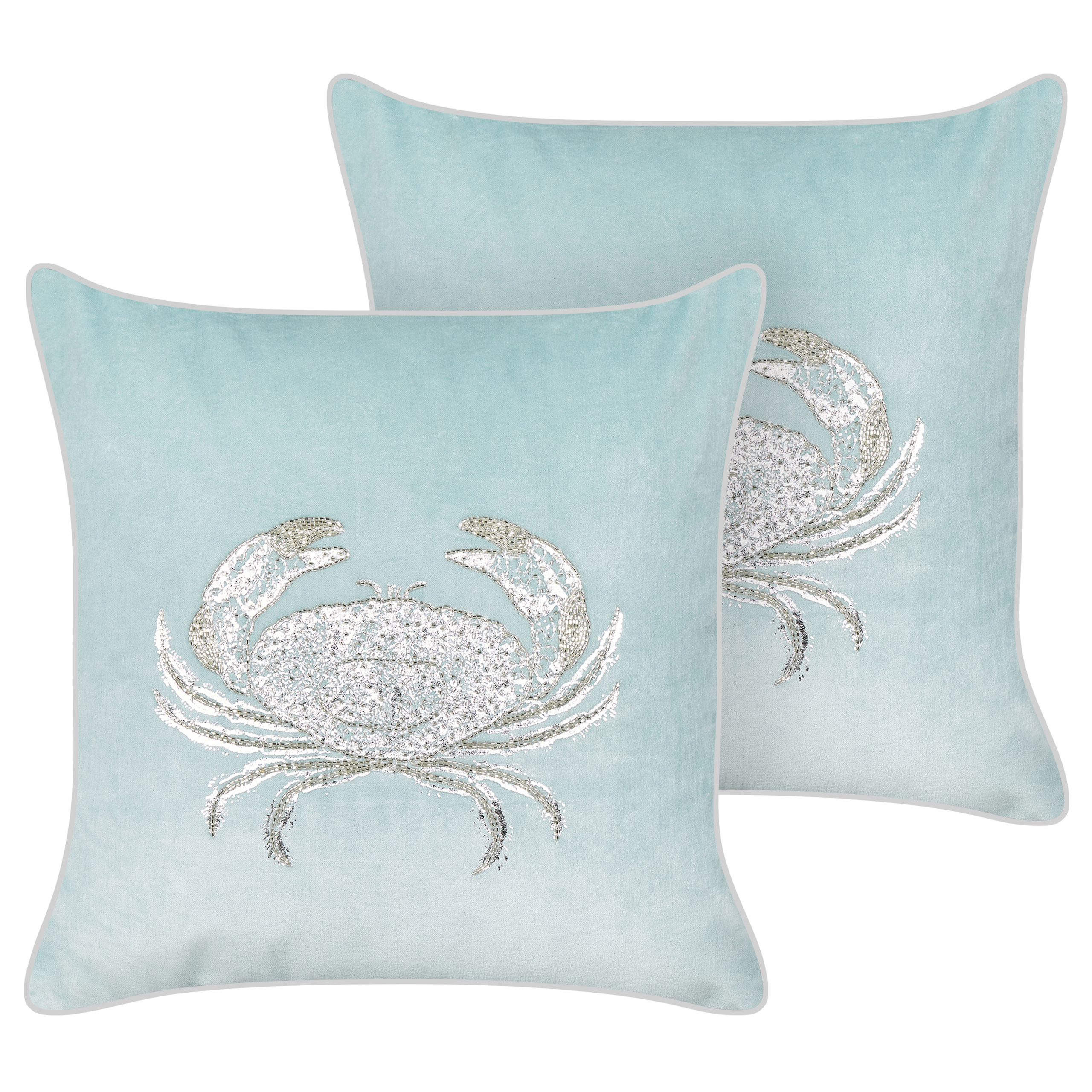 Beliani conjunto de 2 cojines bossiella algodón 45 x 45 cm animal impresión en bloque azul claro