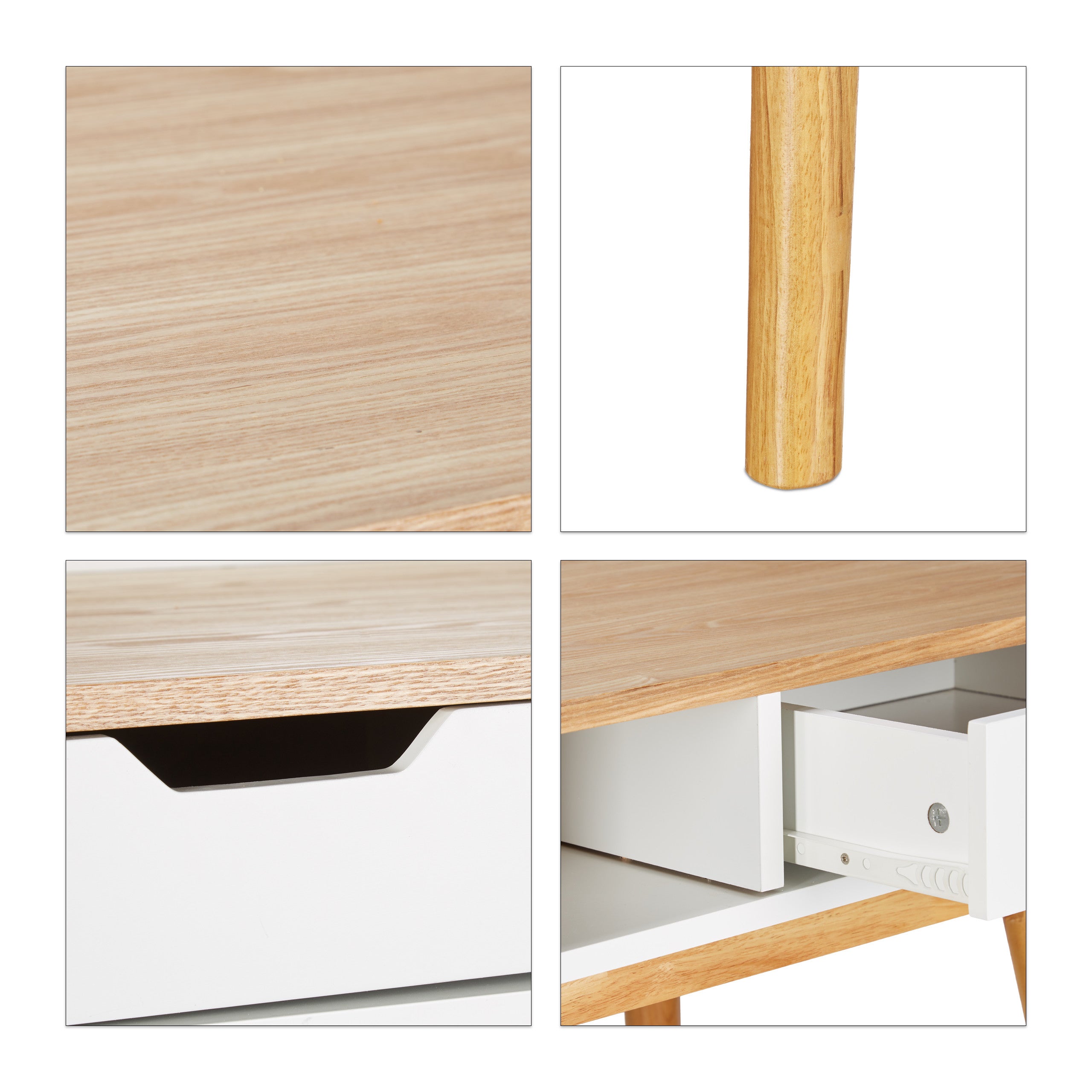 Bureau, Design scandinave, 2 tiroirs, Table d’ordinateur HxLxP: env. 76 x 120 x 55 cm, bois, blanc-brun, Relaxdays - 4