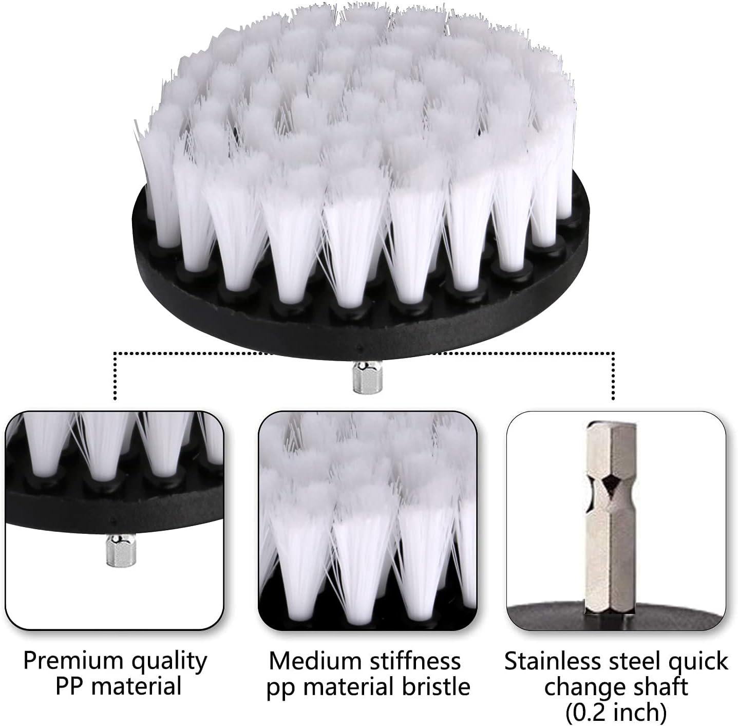 Brosse Nettoyage Perceuse 6PCS, Brosse pour Perceuse Voiture, Brosse pour Perceuse Brosse Nettoyage, pour Jantes Carrelage Tapis Baignoire Sol Blanc - 4