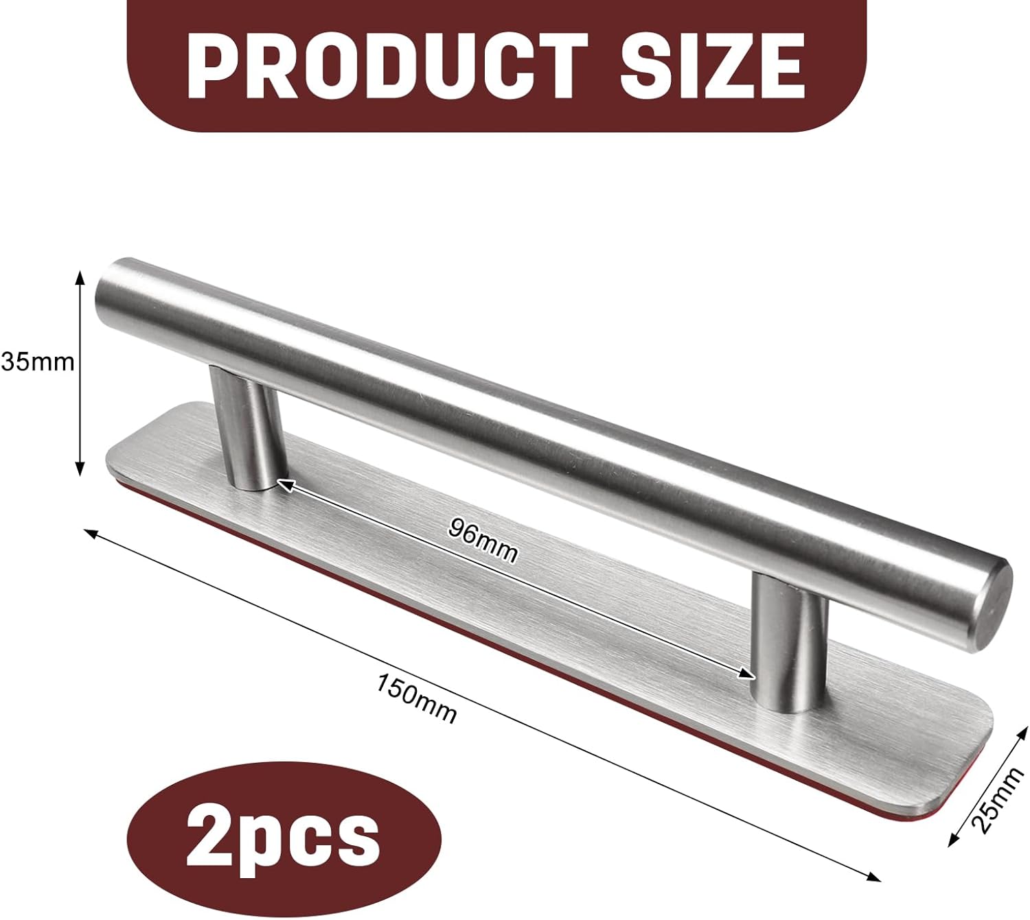 Zestaw 2 samoprzylepnych uchwytów meblowych, uchwyty do drzwi przesuwnych 150 mm, uchwyt kuchenny ze stali nierdzewnej, srebrny - 2