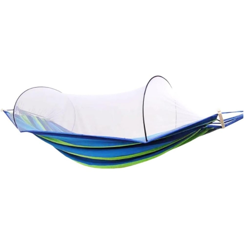 Hamac Homivana Oxford din pânză cu cadru, portabil, 220×150cm, albastru-verde – Camping, călătorii, activități în aer liber