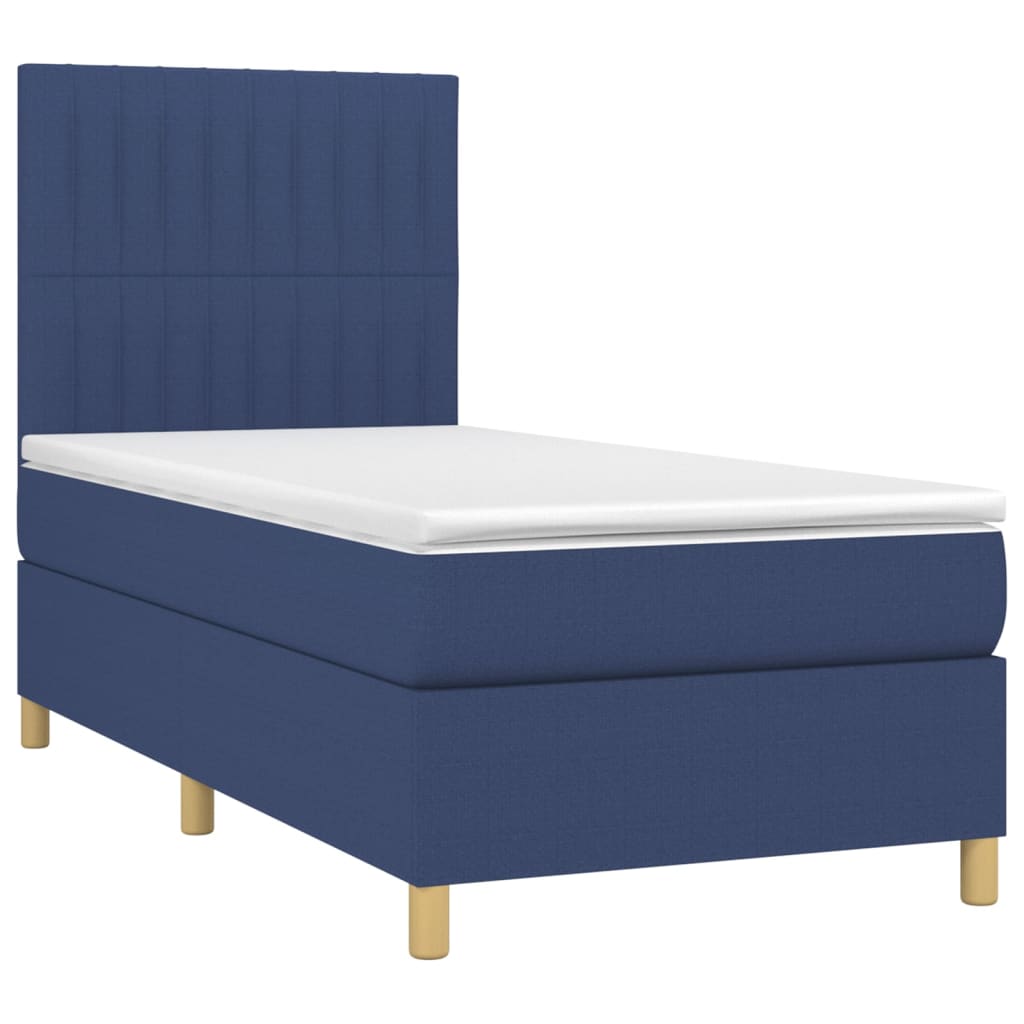 Sommier à lattes de lit avec matelas Bleu 100x200 cm Tissu — COMFORTXL - 3