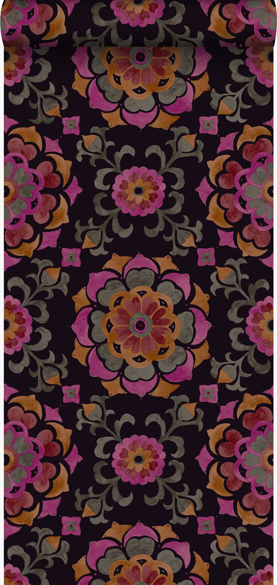 Tapeta suzanne kwiaty czarnym,pomarańczowymIróżowym - 53 cm x 10.05 m - ORIGIN