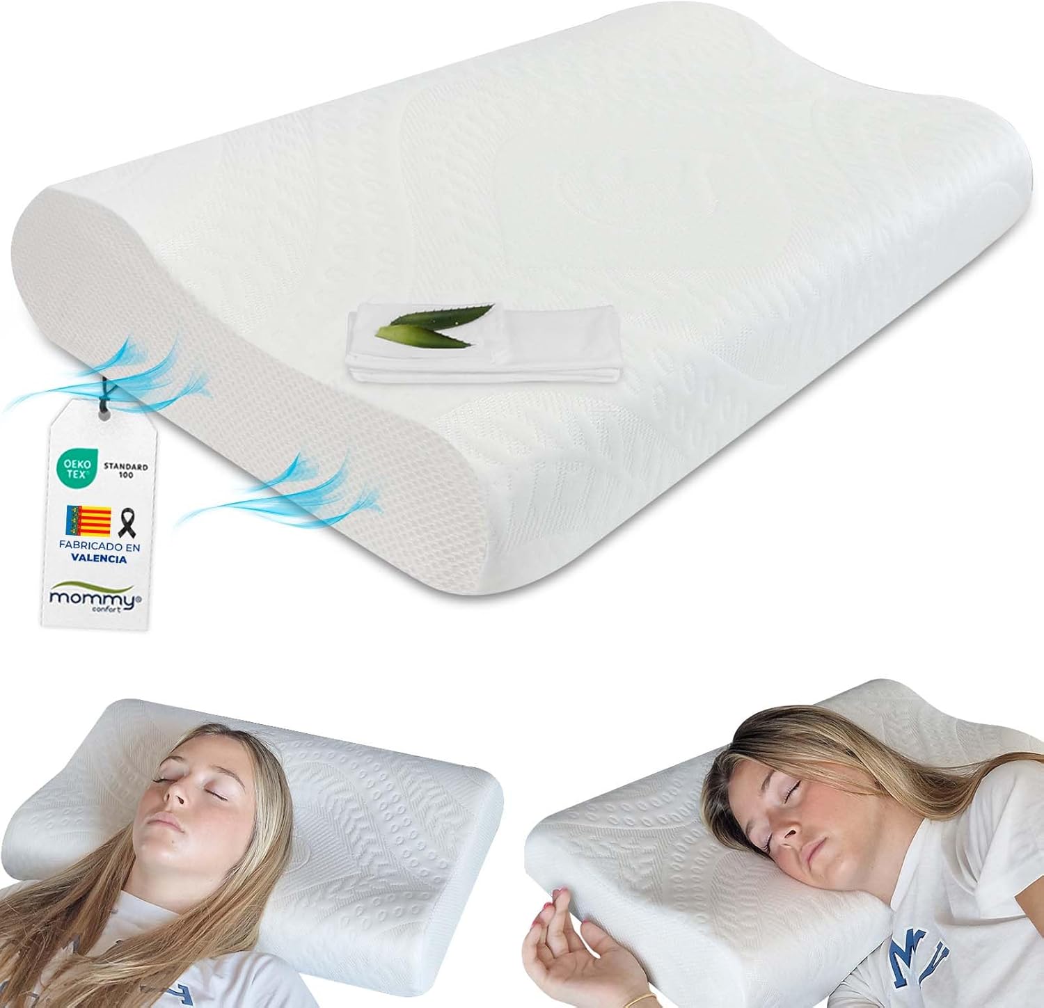 Almohada cervical viscoelástica, doble altura – funda lavable - almohada antironquidos, reduce dolor de cuello