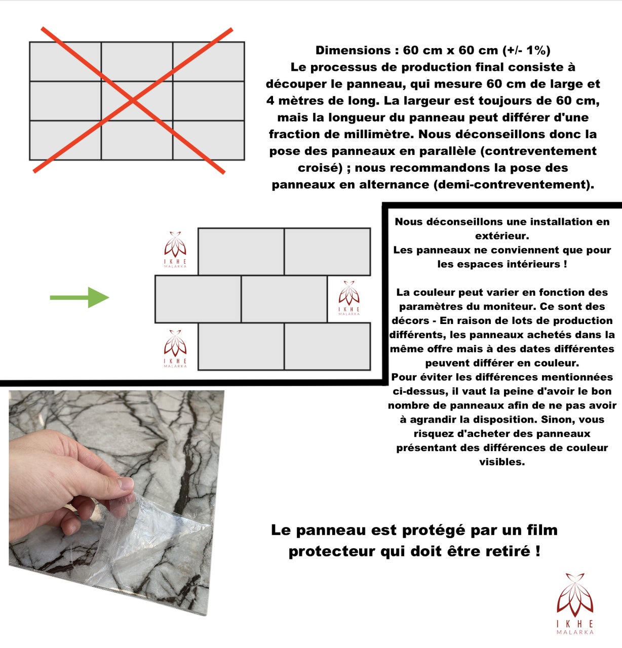 SPC imitation carrelage Panneaux muraux et de plafond, pour salle de bain & cuisine, 60x60cm - 0,36m². 1 morceau, de revêtement mural PUV5 - 6