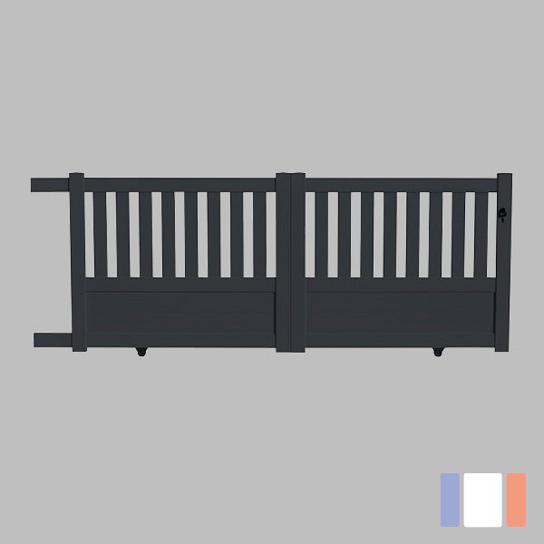 Portail aluminium coulissant semi-ajouré en kit dimensions L.4000 (entre piliers) X H.1300 mm Couleurs Gris (RAL 7016) - 4