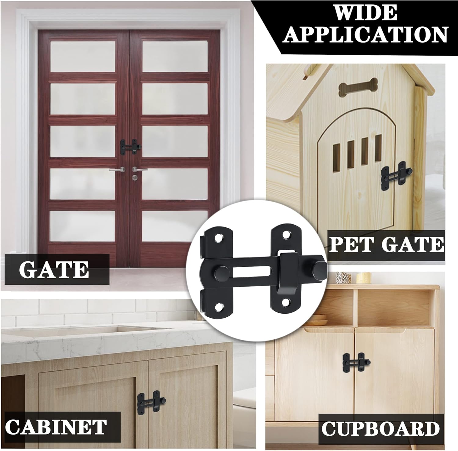 2Pcs Verrou Porte Coulissante Serrure Volet Loquet Porte Verrou Portail à Bascule Boulon avec Vis pour Porte, Fenêtre, Placard et Jardin, Finition - 4