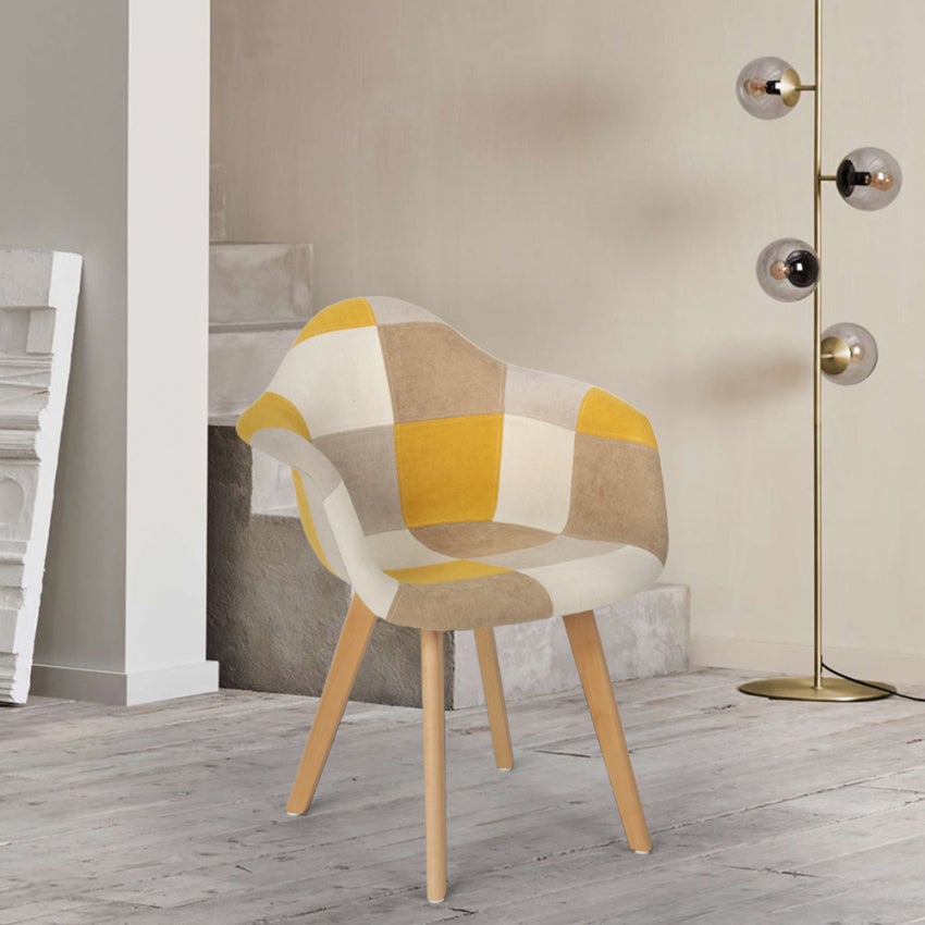 Sedia Salotto Patchwork Finch - Design Nordico Con Gambe In Metallo Effetto Legno Per Salotto E Cucina Sedia Patchwork - 6
