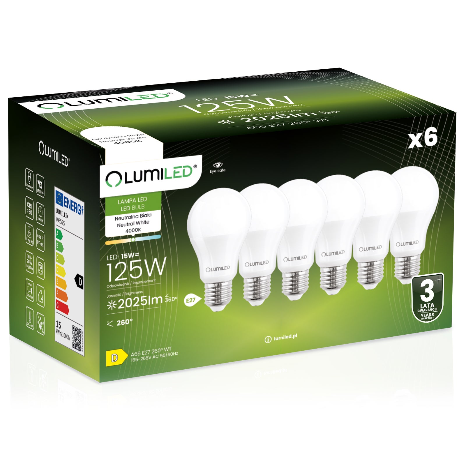 Żarówka LED Lumiled E27 A60 15W 1952lm 4000K Neutralna biel 260st 6 szt.