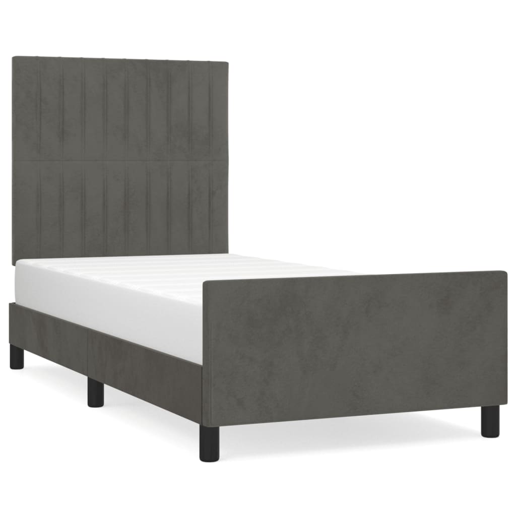 Cadre de lit sans matelas gris foncé 100x200 cm velours - 2