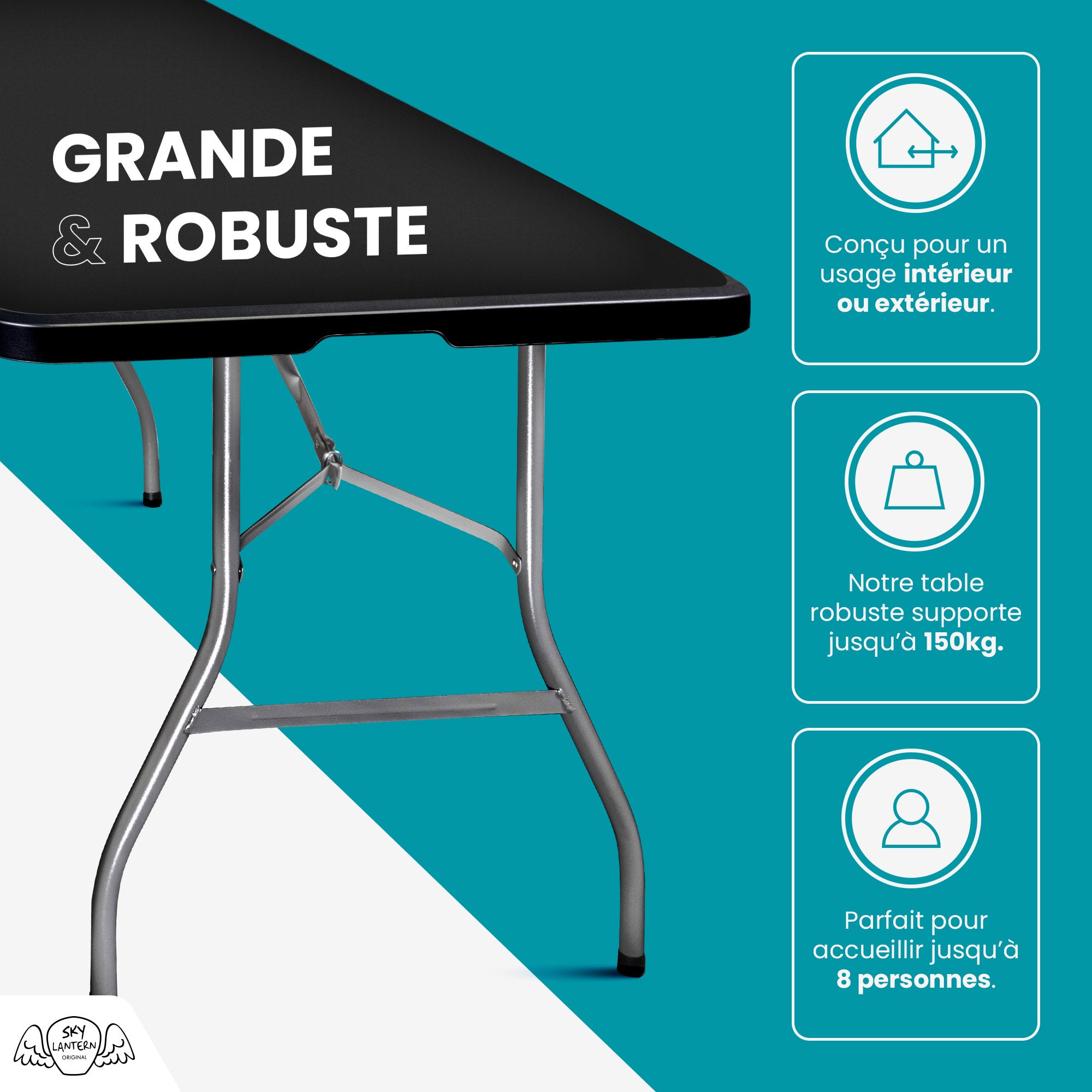 Table Pliante 180x74x74 cm Noire SKYLANTERN - 3