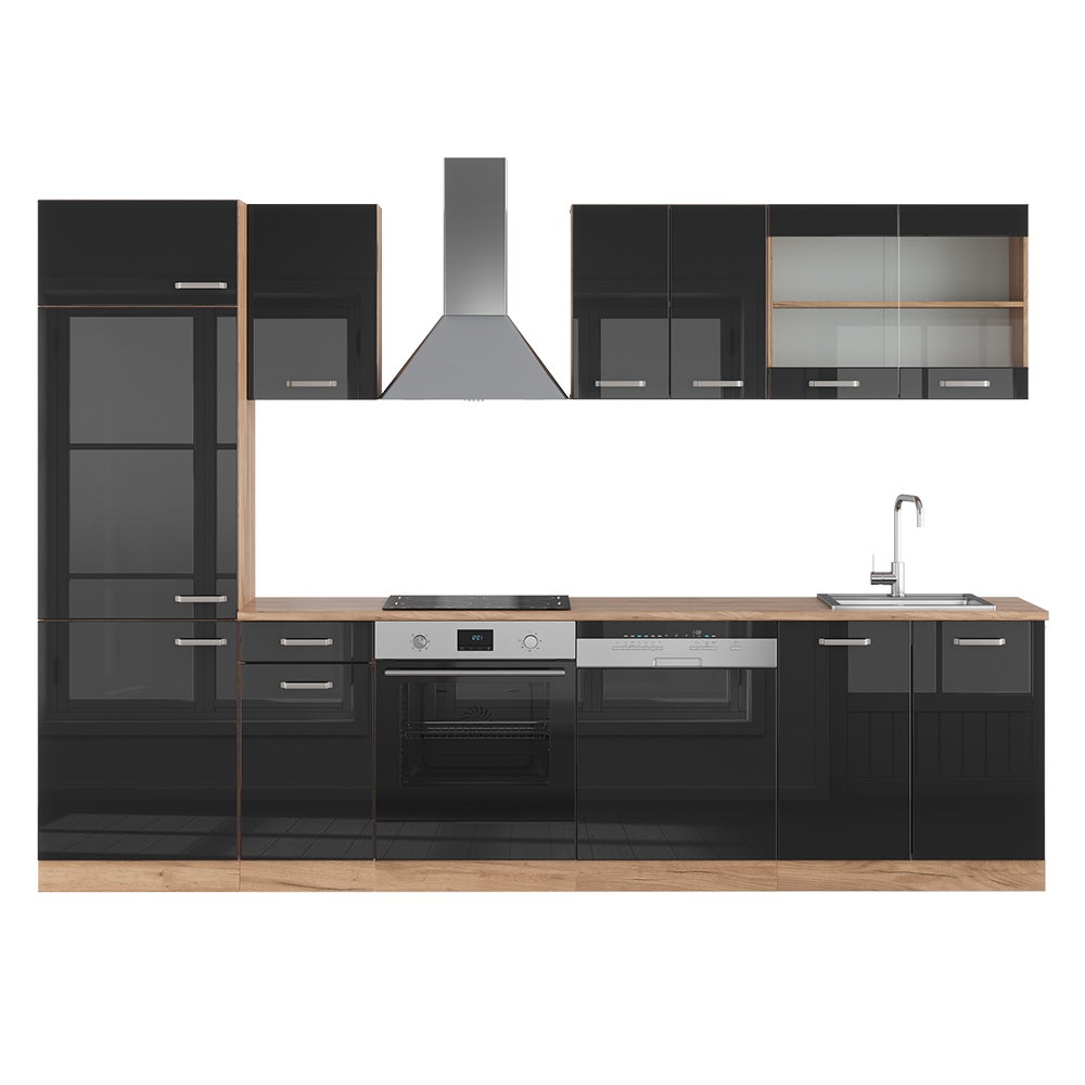 Cuisine Intégrée Vicco R-Line 300cm - Chêne Anthracite - Moderne Et Brillant - Neuve Sous Emballage