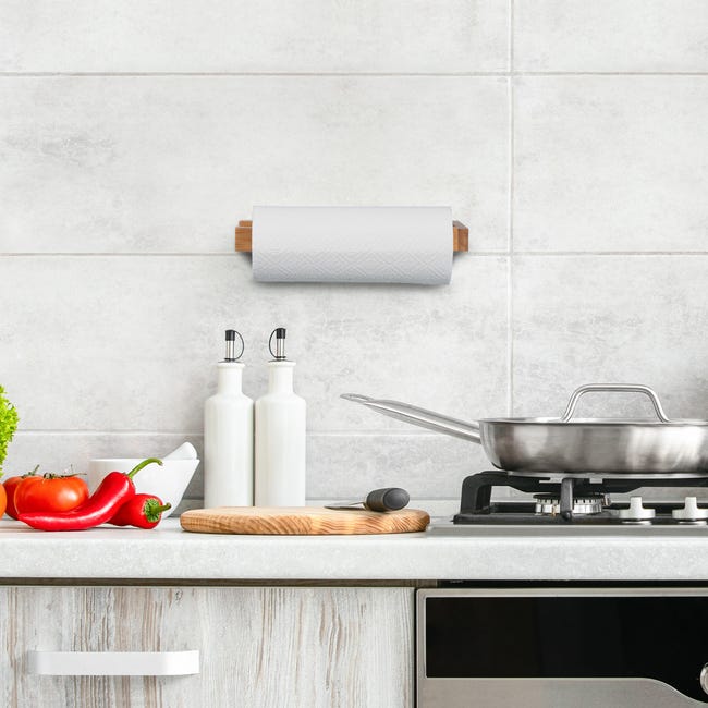 Portarotolo Da Parete In Bambù Per Carta Assorbente - Naturale, 3x31x9 Cm - Foto 5