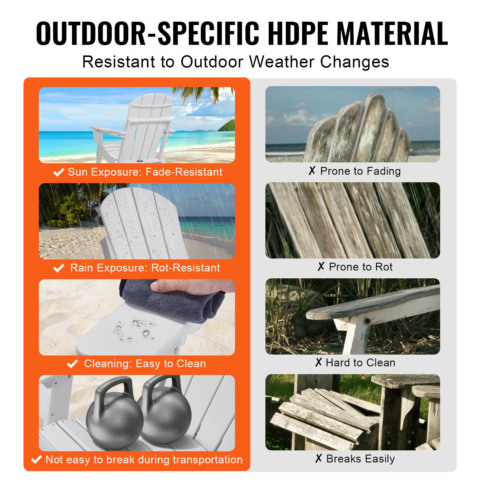 Sedie Adirondack Set di VEVOR 2 Sedie da Giardino per Tutte Stagioni Bianco - 3