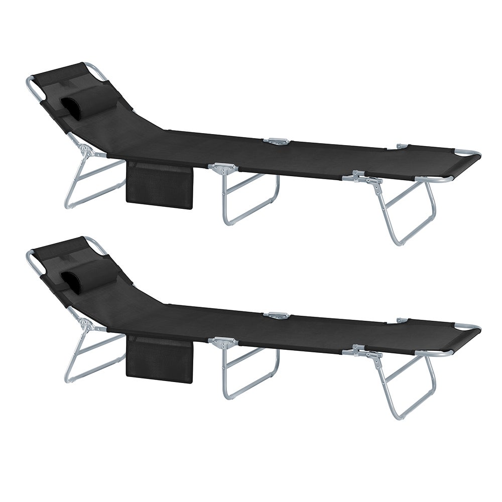 SoBuy Zestaw 2 leżaków ogrodowych składanych Czarny 193x57x79cm OGS35-SCHX2
