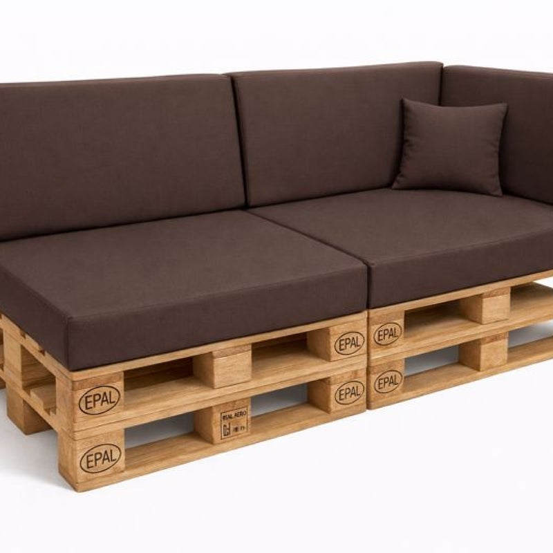 Zestaw 6 poduszek na palety ogrodowe 120×80×10 cm – siedzisko i oparcie 120×40×10 cm, grube i wytrzymałe, brązowe