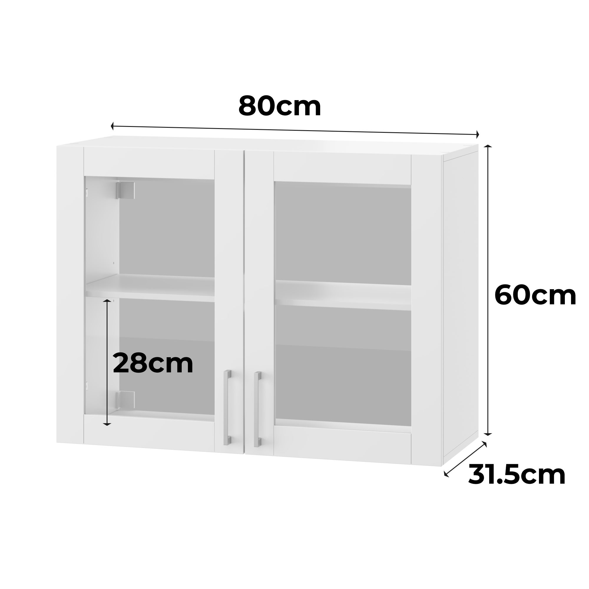 Meuble Haut de Cuisine avec 2 Portes en Verre, Armoire Murale de Cuisine avec Étagère réglable, 80 x 31.5 x 60cm, Blanc - 3