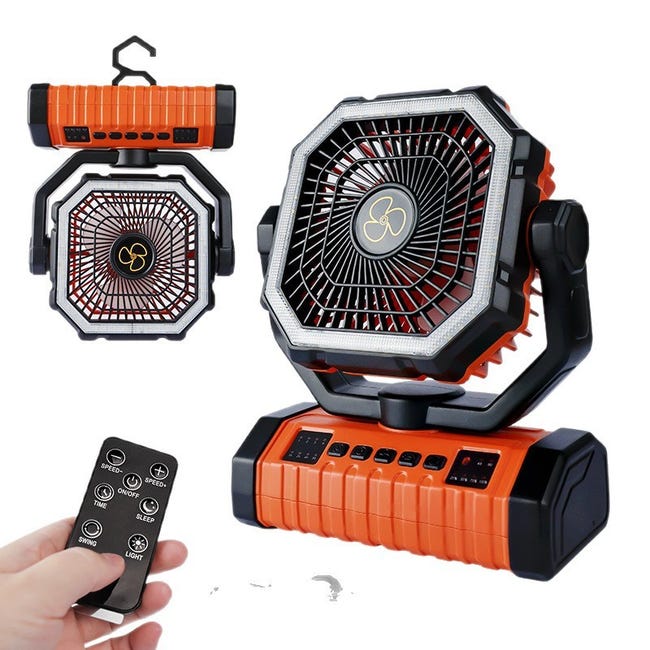 Ventilateur de camping rechargeable avec lanterne LED, télécommande Ventilateur de camping rechargeable avec lanterne LED, télécommande