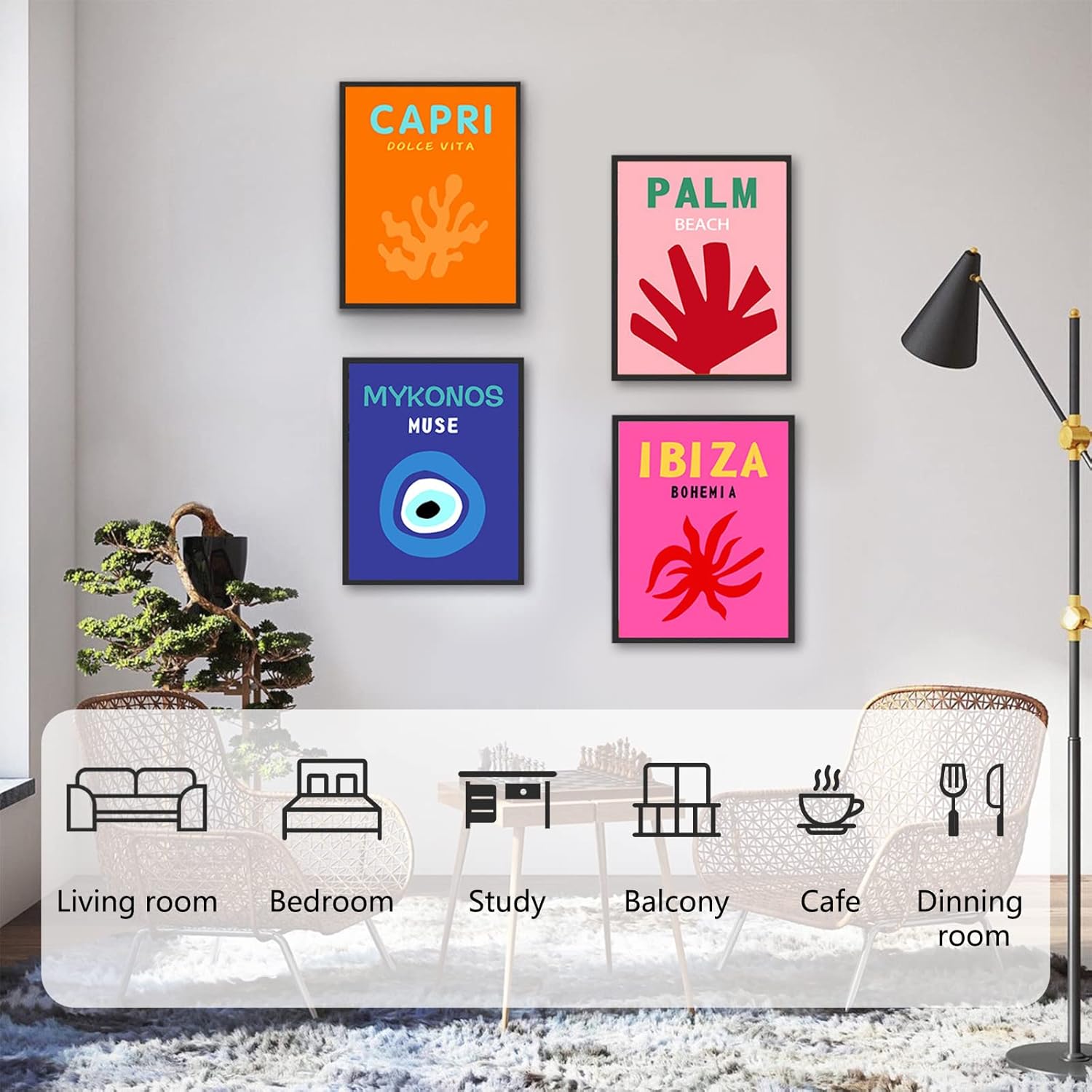Lot de 6 impressions d'art sur toile - Affiche d'exposition sur le mur, art minimaliste coloré pour décoration,impressions de voyage (sans cadre,8x10) - 5